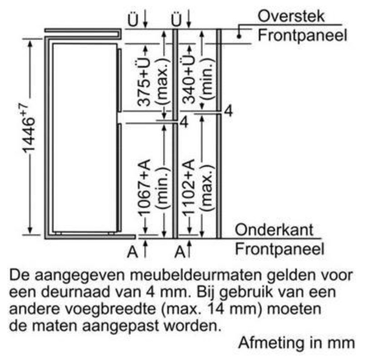 Siemens inbouw koel vries combinatie koelkast vriezer 145x54