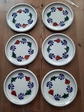 BOERENBONT BOCH  - 6 GEBAKBORDJES - DIA 16,5 CM