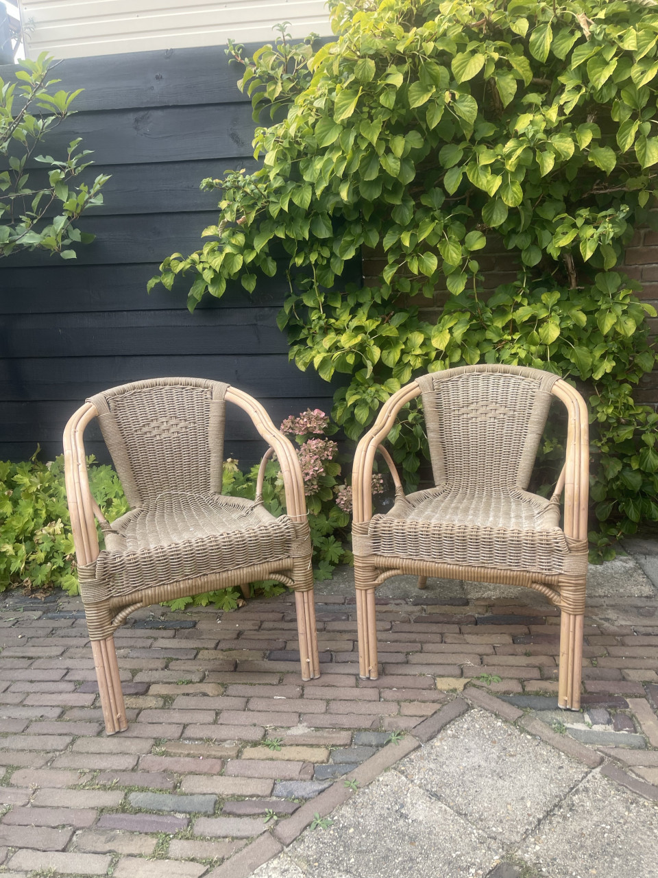6 lage tuinstoelen en 1 hoge
