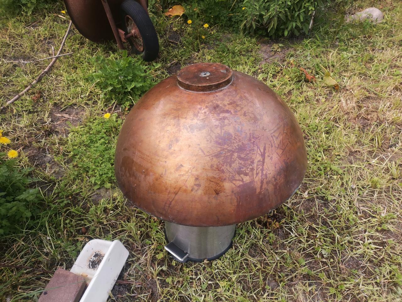 Brocante, ronde, rood koperen bak