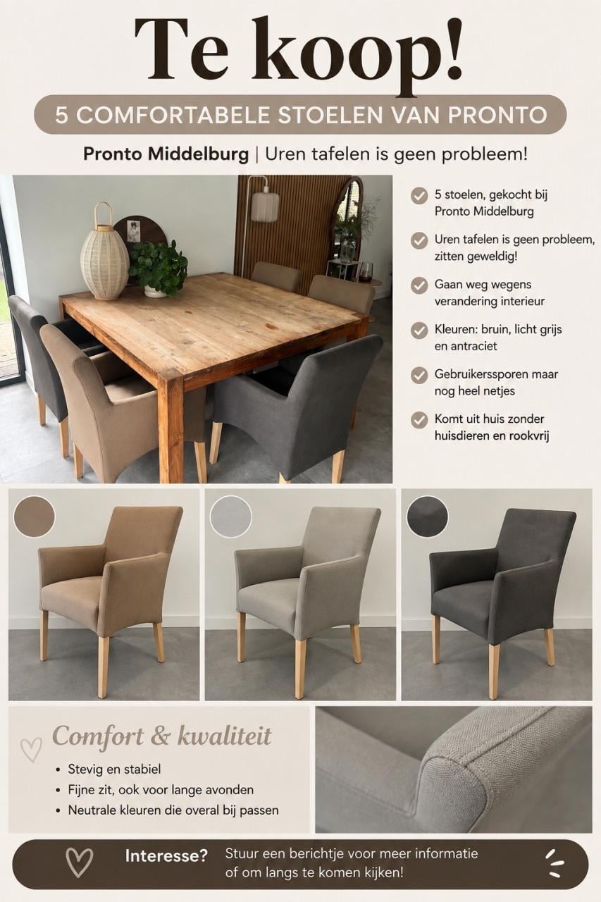 5 eetkamerstoelen, Pronto