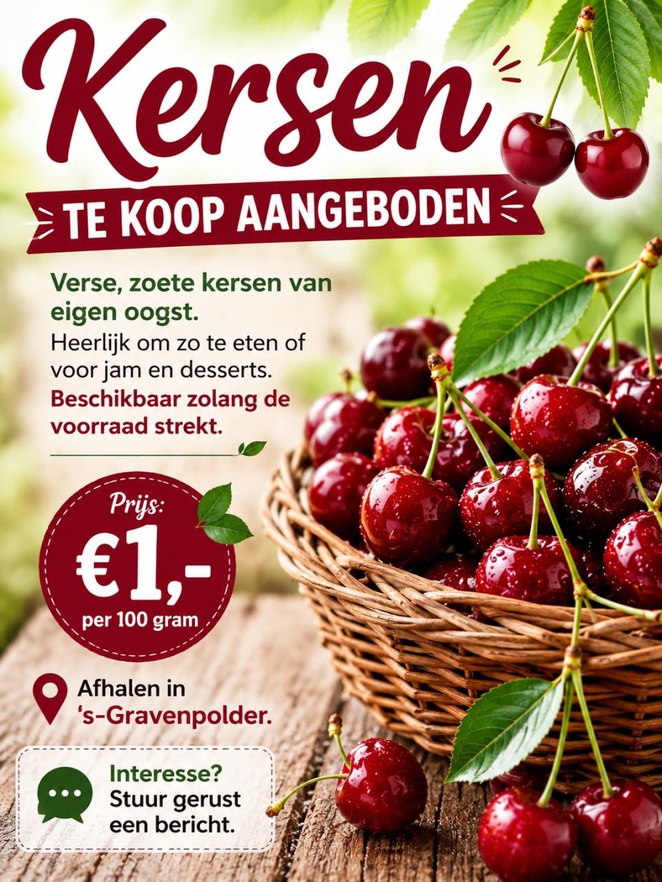 Heerlijke kersen te koop.