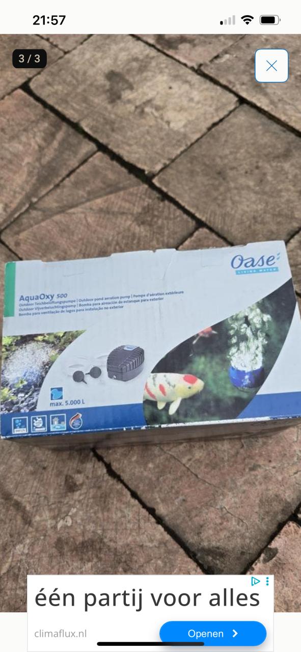 Te koop vijverbeluchtings pomp aqua oxy 500 nieuw