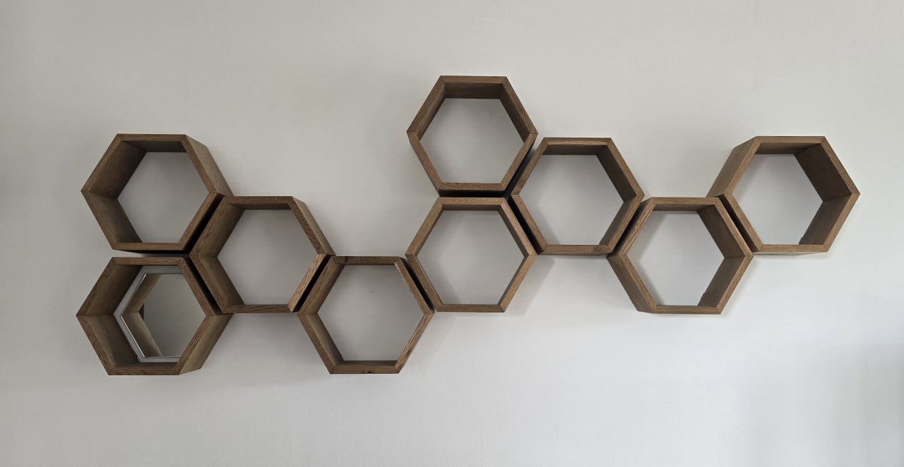 Hexagon wandplanken eikenhout, 9 stuks