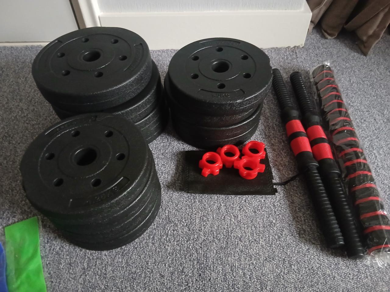 Set van Halterset 20KG, Weerstandsbanden, Springtouw