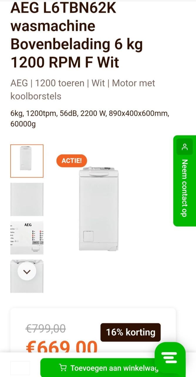 AEG L6TBN62K Wasmachine Bovenlader 6kg