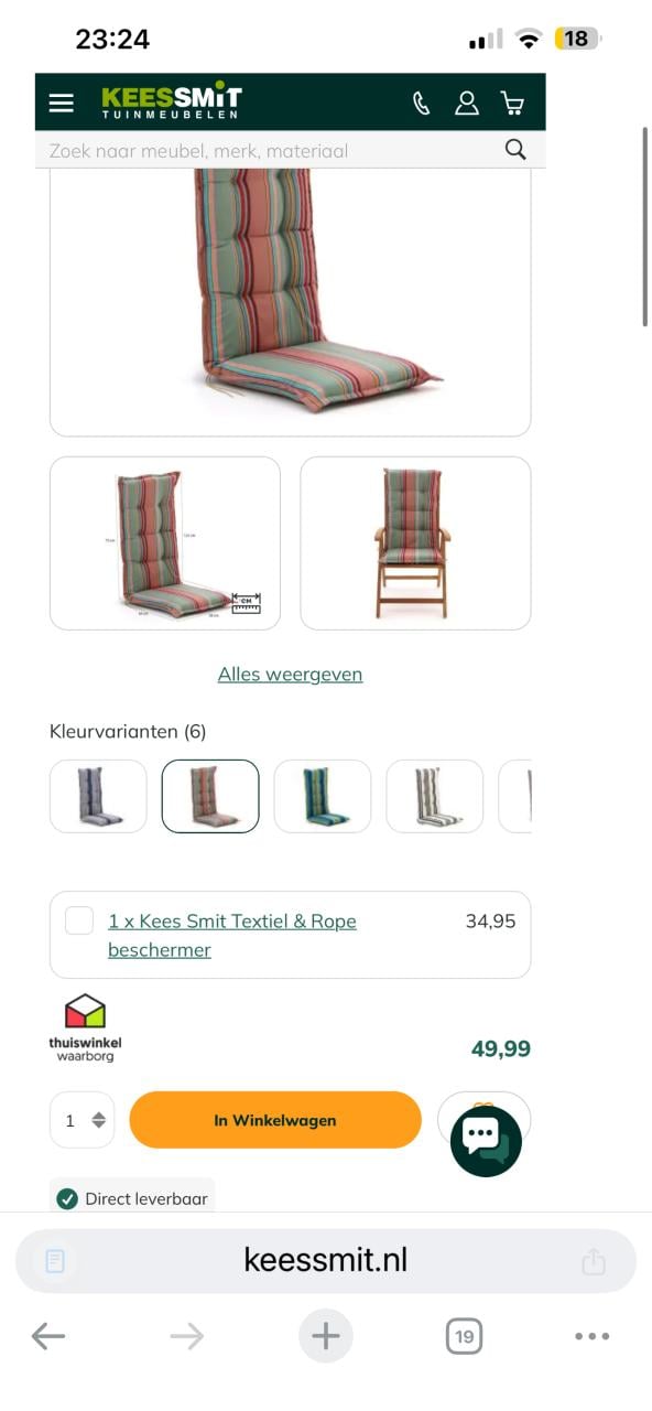 4 x Summerset dikke Tuinkussen Klapstoel kussen als nieuw