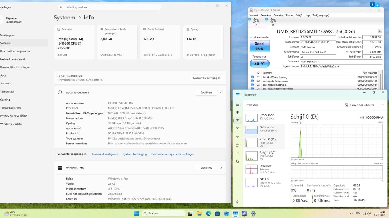 Complete HP ProDesk 400 G7 SFF i5-10500 8Gb 256Gb+1Tb Win11 24" 195€