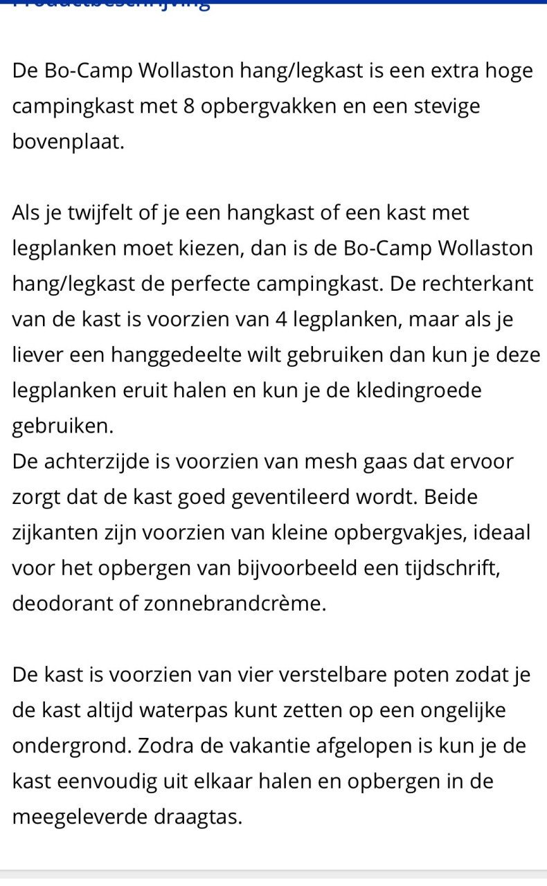 Bo camp hang leg kast