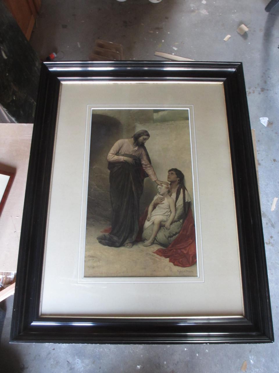 Schilderij met prachtig zwart gelakte oude lijst (groot)