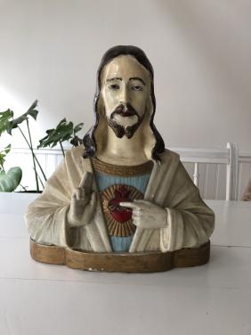Mooi groot brocante heilig Jezus Christus borstbeeld van gips