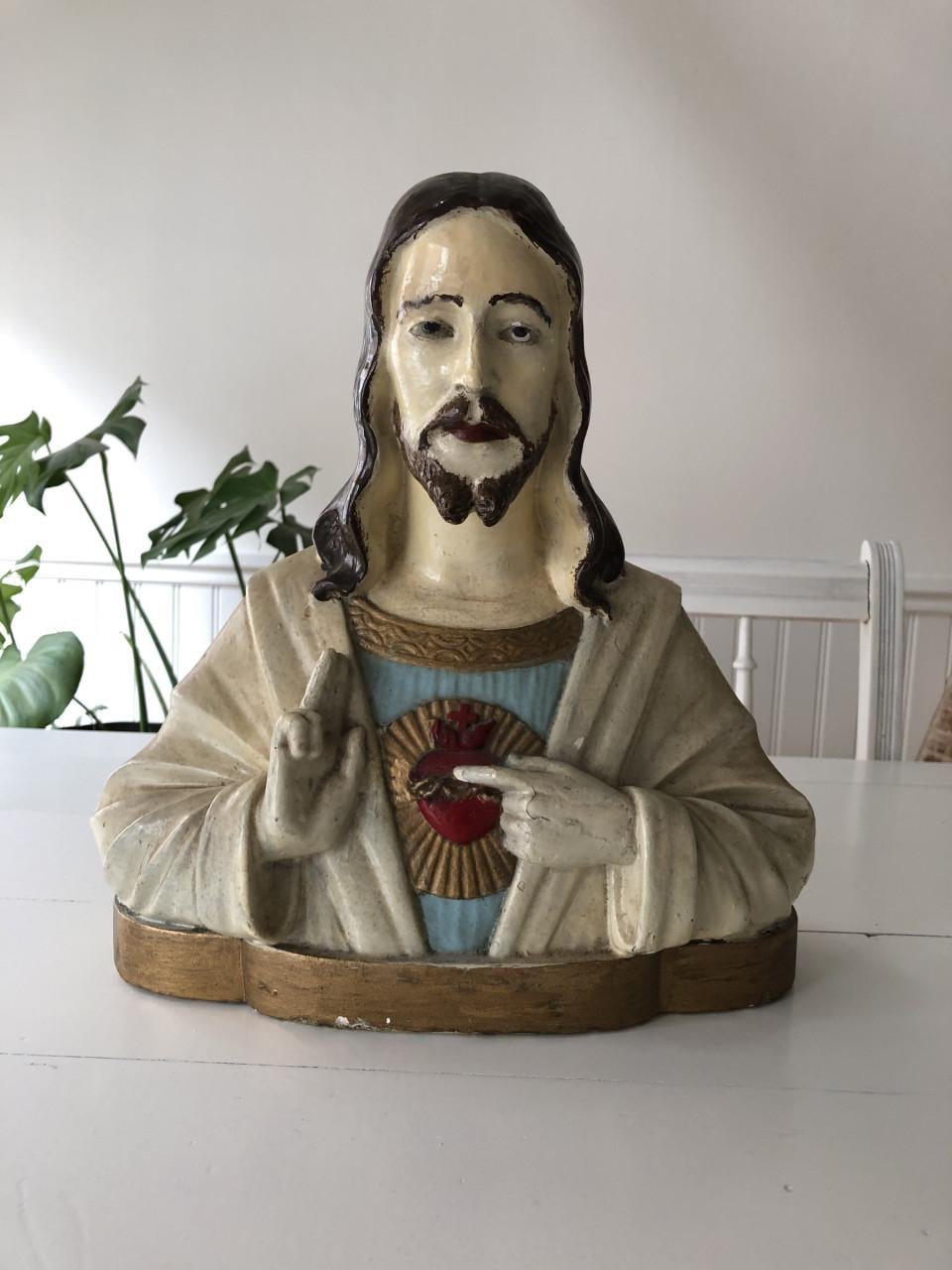 Mooi groot brocante heilig Jezus Christus borstbeeld van gips