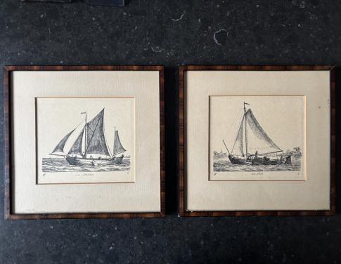 Litho van zeilschepen in lijst