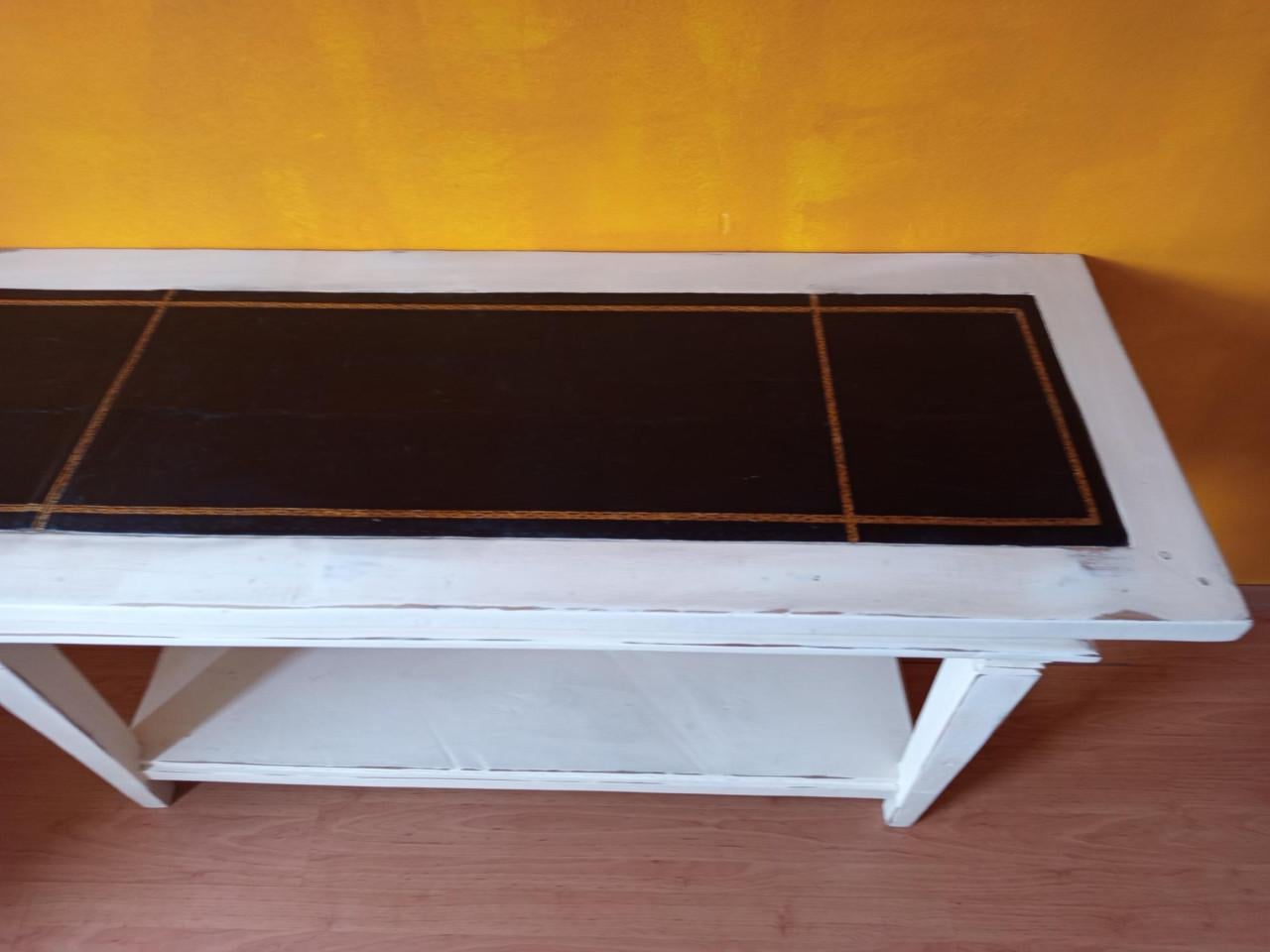 Antieke Sidetable wandtafel 140lx50bx74h cm met leer inleg