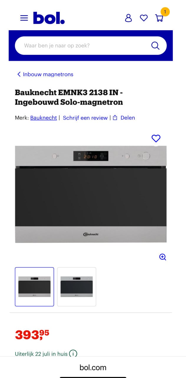 Bauknecht EMNK3 2138 IN Ingebouwd Solo-magnetron als nieuw 60 cm. Breed