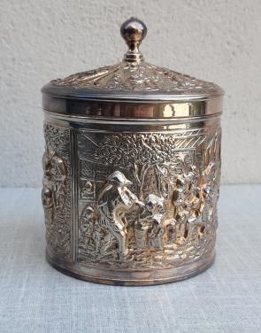 Theedoosje, verzilverd, uitgave Douwe Egberts