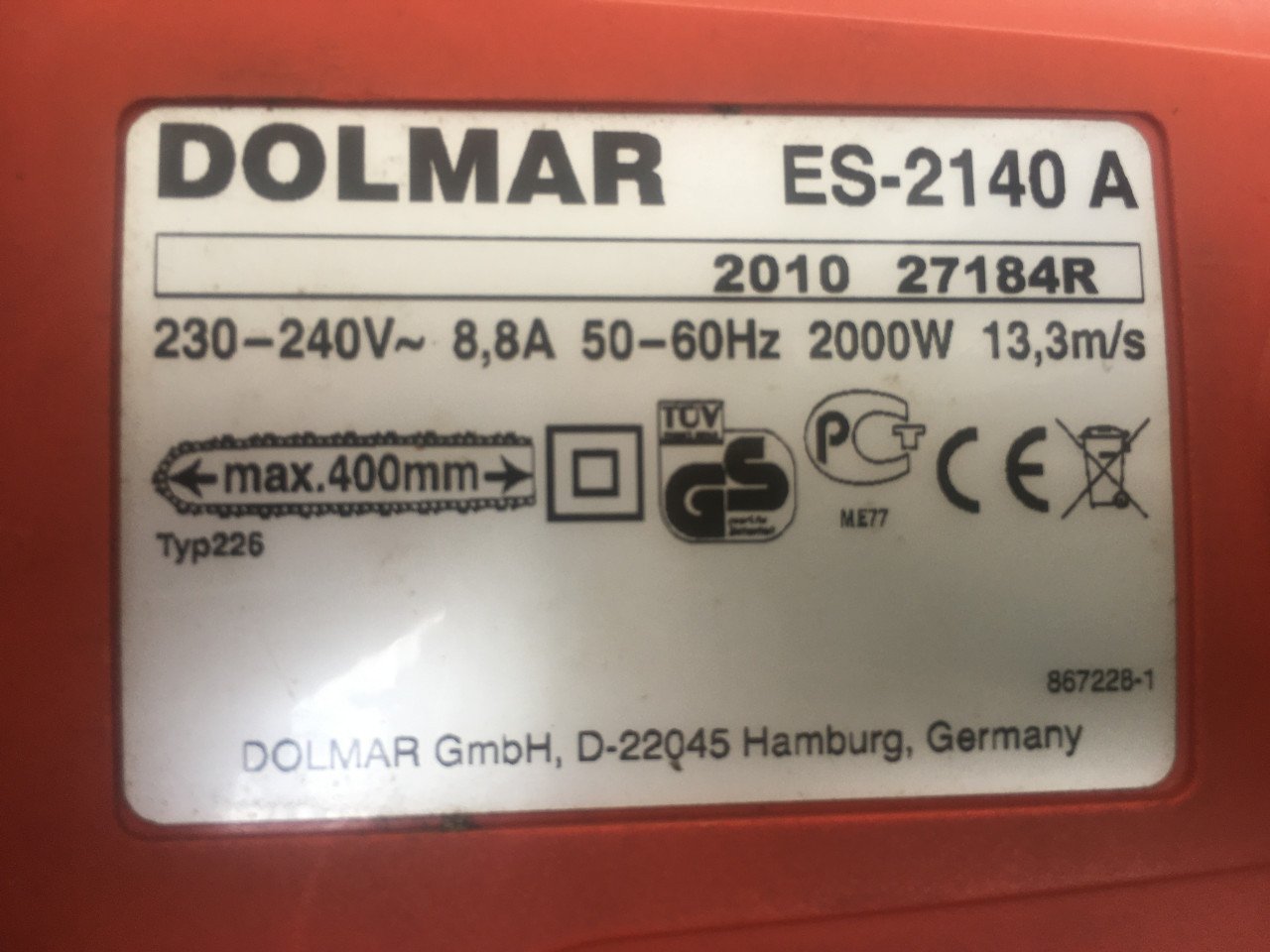 Elektrische kettingzaag dolmar 2140 a