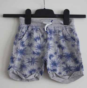 Grijze broek met  blauwe palmbomen print maat 98