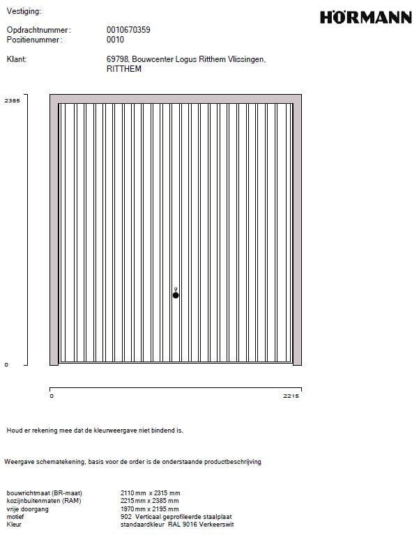 Hörmann kanteldeur N80 2110x2315 mm NIEUW