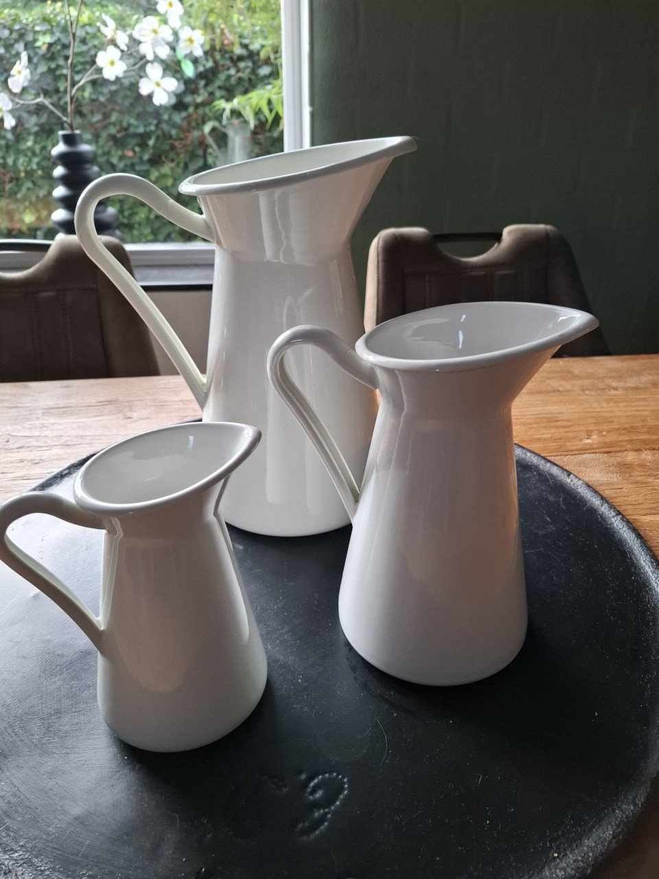 Set van 3 emaille kannen