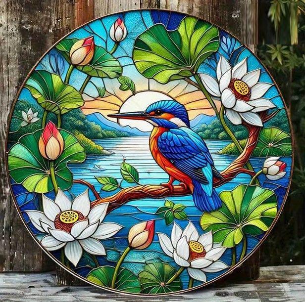 Gebrandschilder ijsvogel ( metaal )