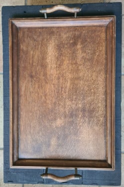 Vintage houten dienblad Eikenhout Handvatten Hout en koper
