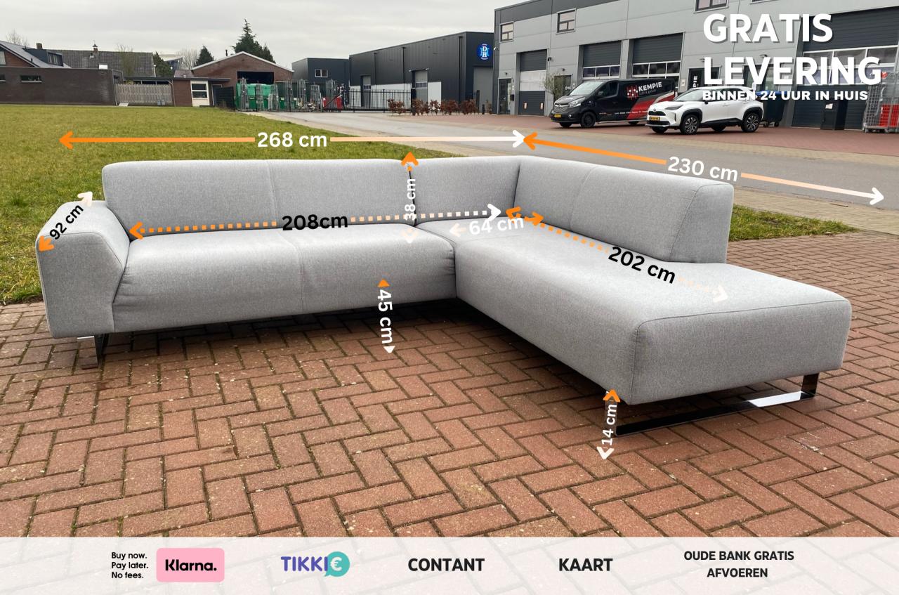 Montel Grijze Stoffen Hoekbank –  Gratis Levering NL
