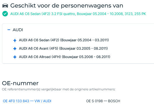 BOSCH F 026 400 198 Luchtfilter voor AUDI A6