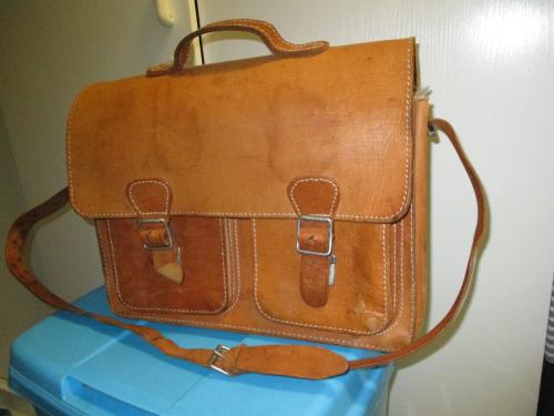 Vintage Lederen schooltas met draagriem