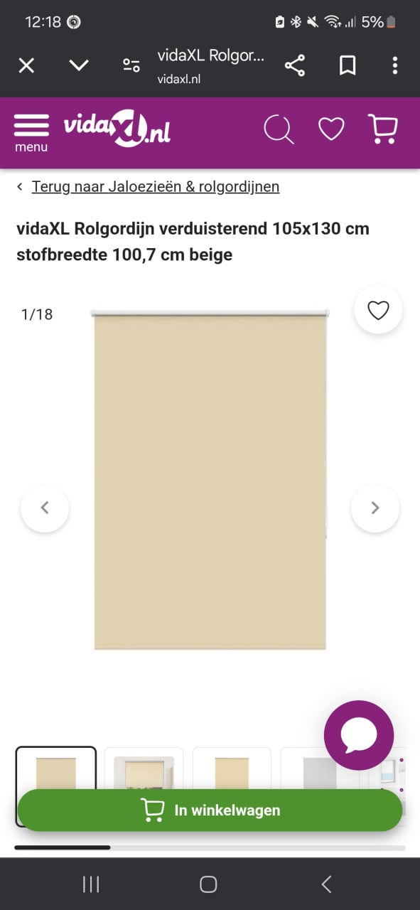 Vier rolgordijn kleur beige