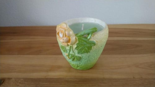 Stenen "bloempotje" met kaars, h 11 cm - NIEUW