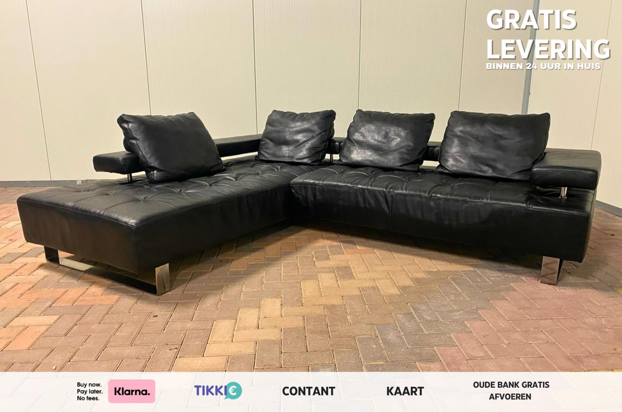 GRATIS LEVERING HEEL NL Zwarte Montel Echt Leren Hoekbank