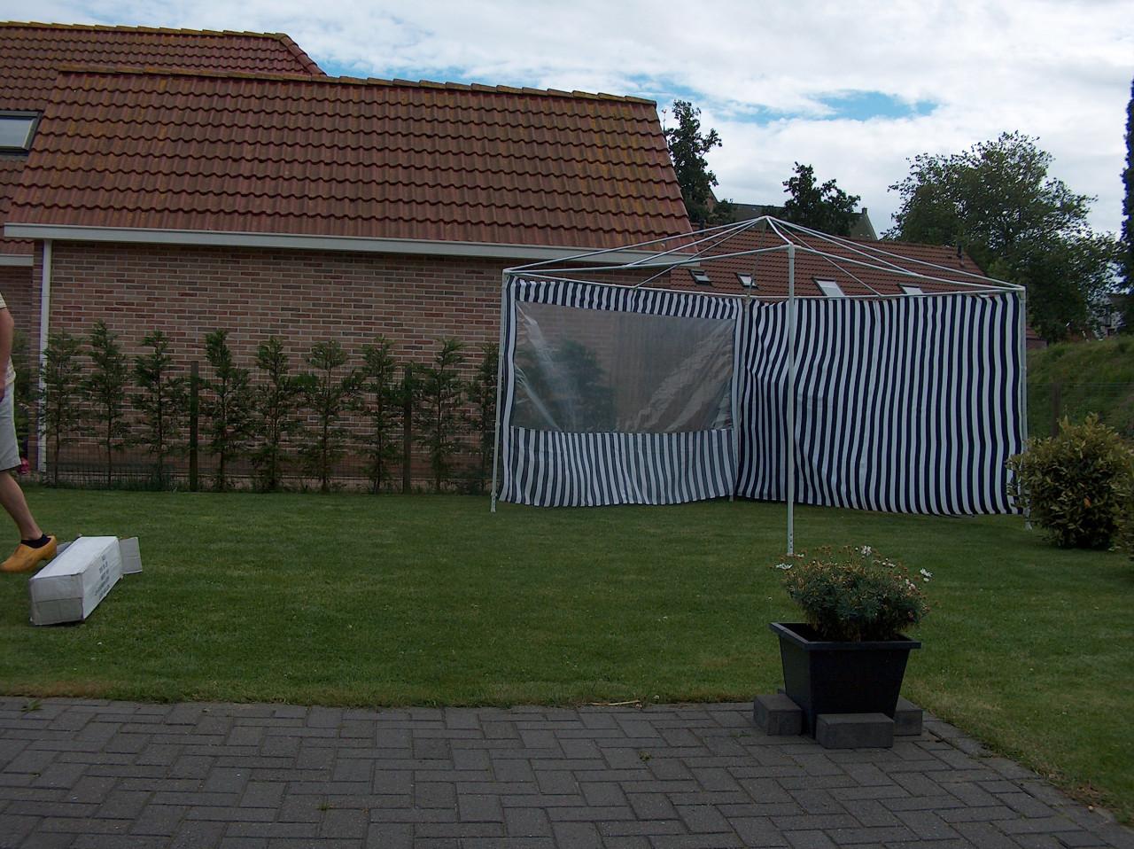 Grote party tent blauw wit gestreept