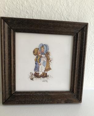 Lief vintage tegeltje van Sarah Kay in houten lijstje
