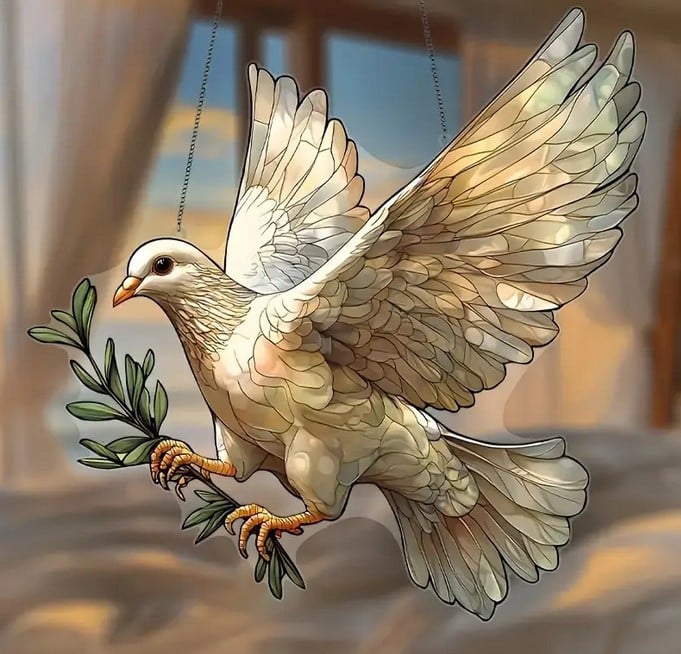 Duif / vredesduif ( nieuw ) raamhanger . zonnevanger