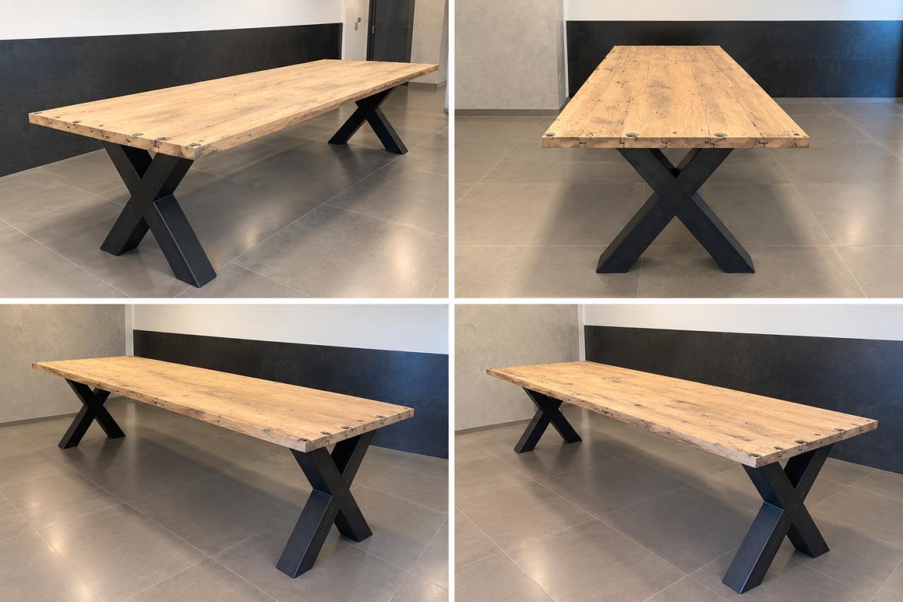 Eiken wagondelen / spoorwegplanken tafel 250cm