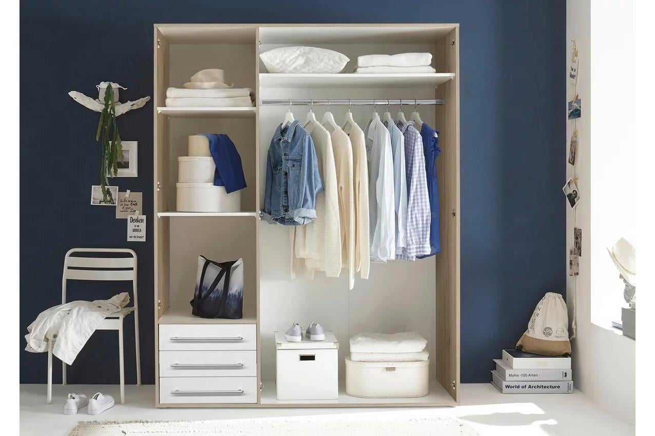 Grote kledingkast 3 of 4 dr. Wit met Lichteiken of Antraciet