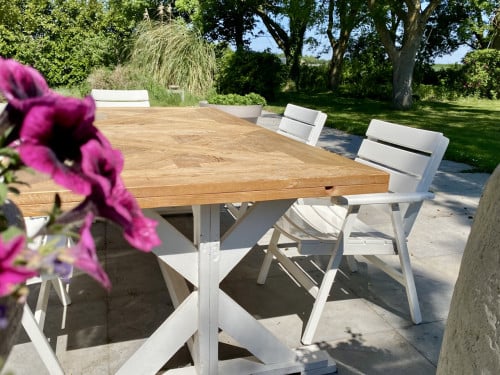Prachtig uniek houten tuinset met XL tafel