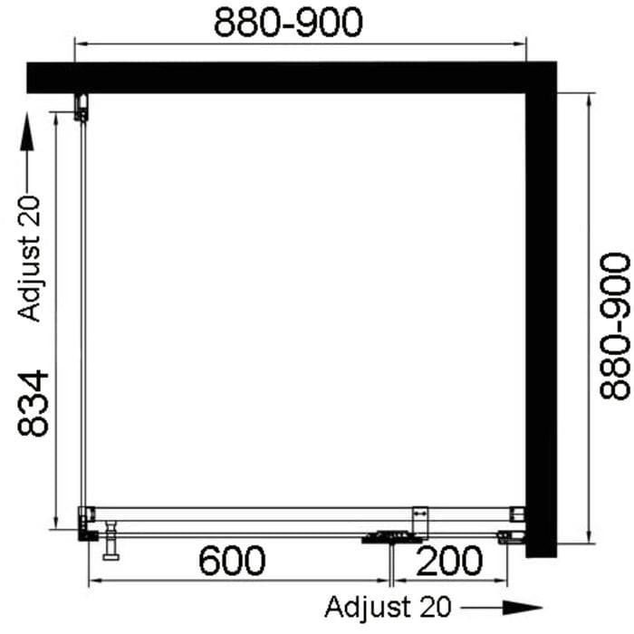 Douchecabine afmeting 900x900mm