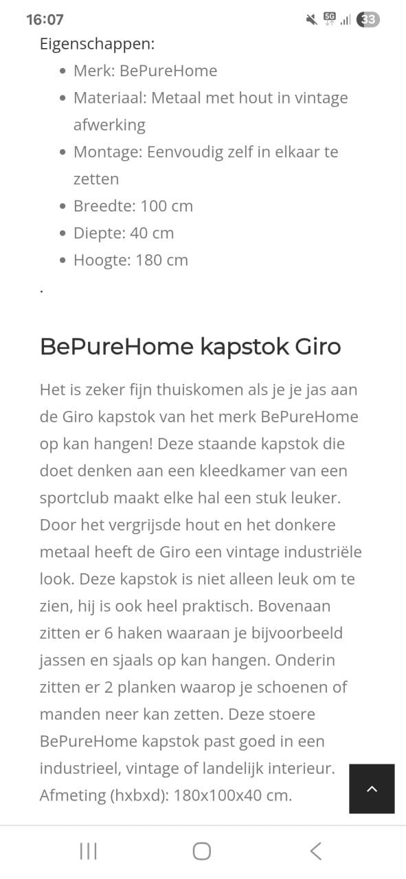 BePureHome staande kapstok 'Giro' 5-haaks