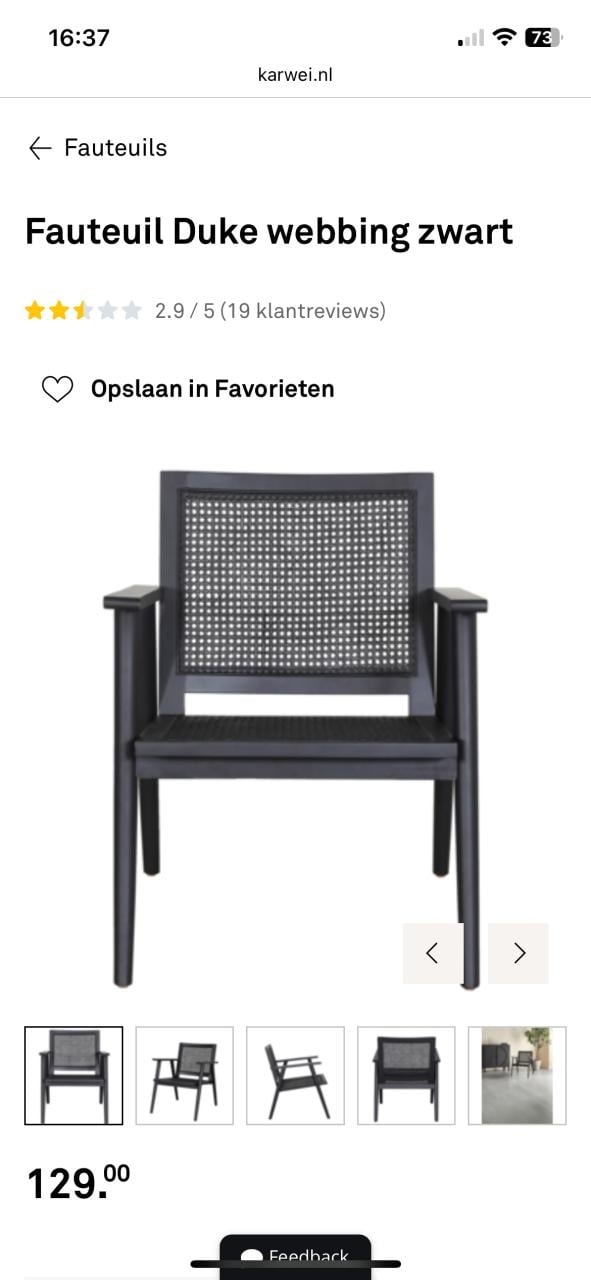 Fauteuil stoel japandi hout zwart webbing