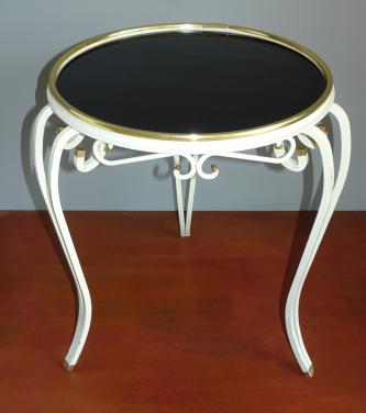 Vintage smeedijzer bijzet- plantentafeltje zwart glas '50/60