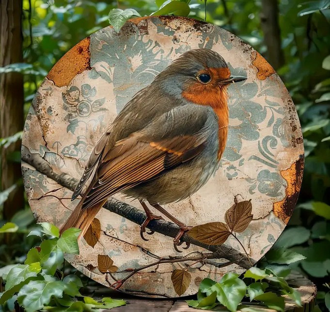 Roodborst  #2 ( op aluminium ) decoratie