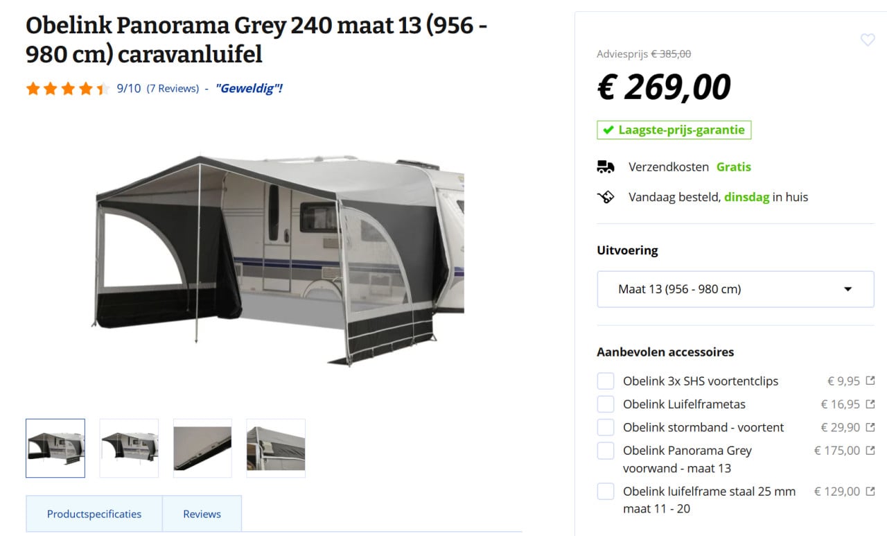 Caravan luifel Obelink Panorama T13