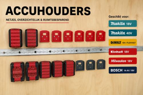 Accuhouders wandhouder voor Makita/DeWalt/Milwaukee/Bosch/Einhell