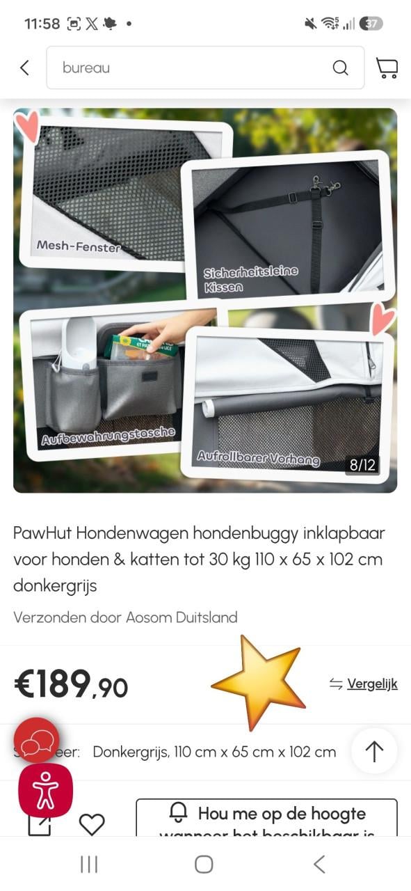 Nieuw‼️Pawhut Hondenbuggy tot 30kg
