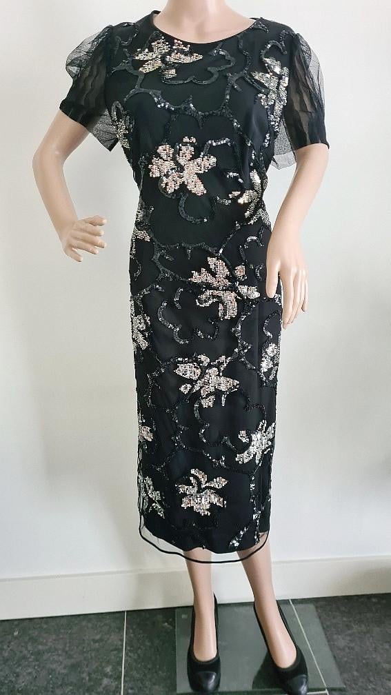 Rena Lange: Nieuw zwart jurkje met pailletjes maat 42