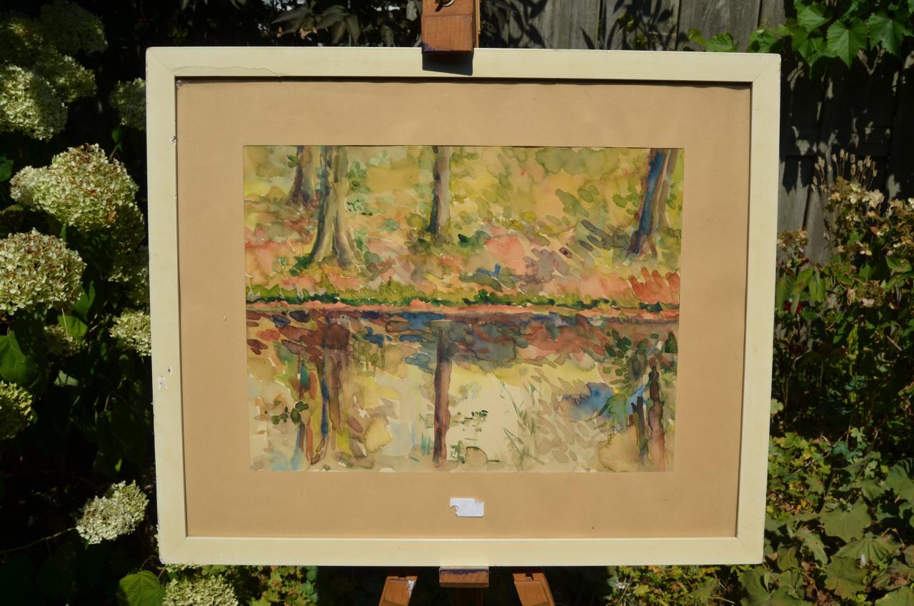 Aquarel Herfstbos aan het water C. Weidner Ballego