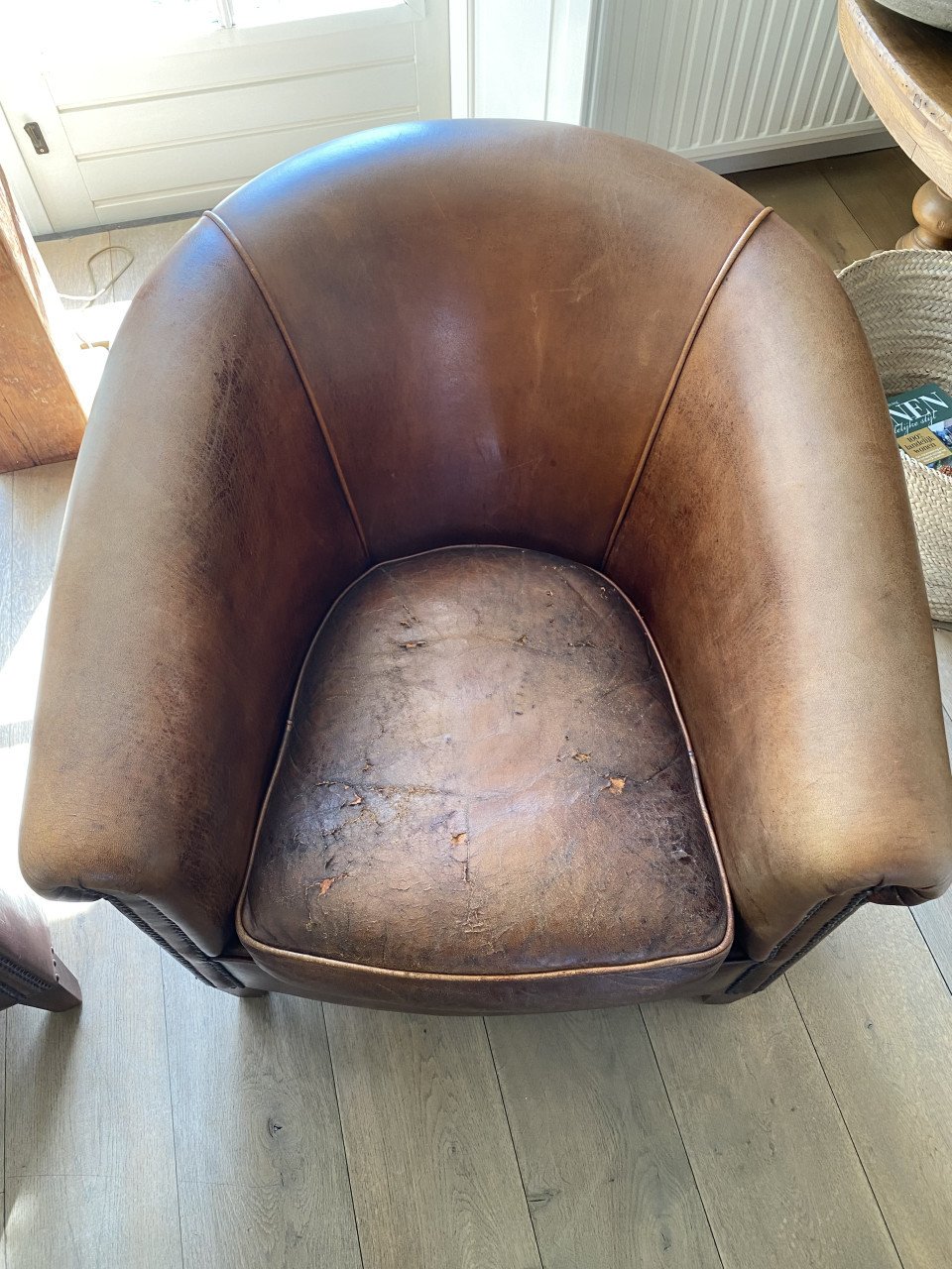 Set vintage schapenleren club fauteuils