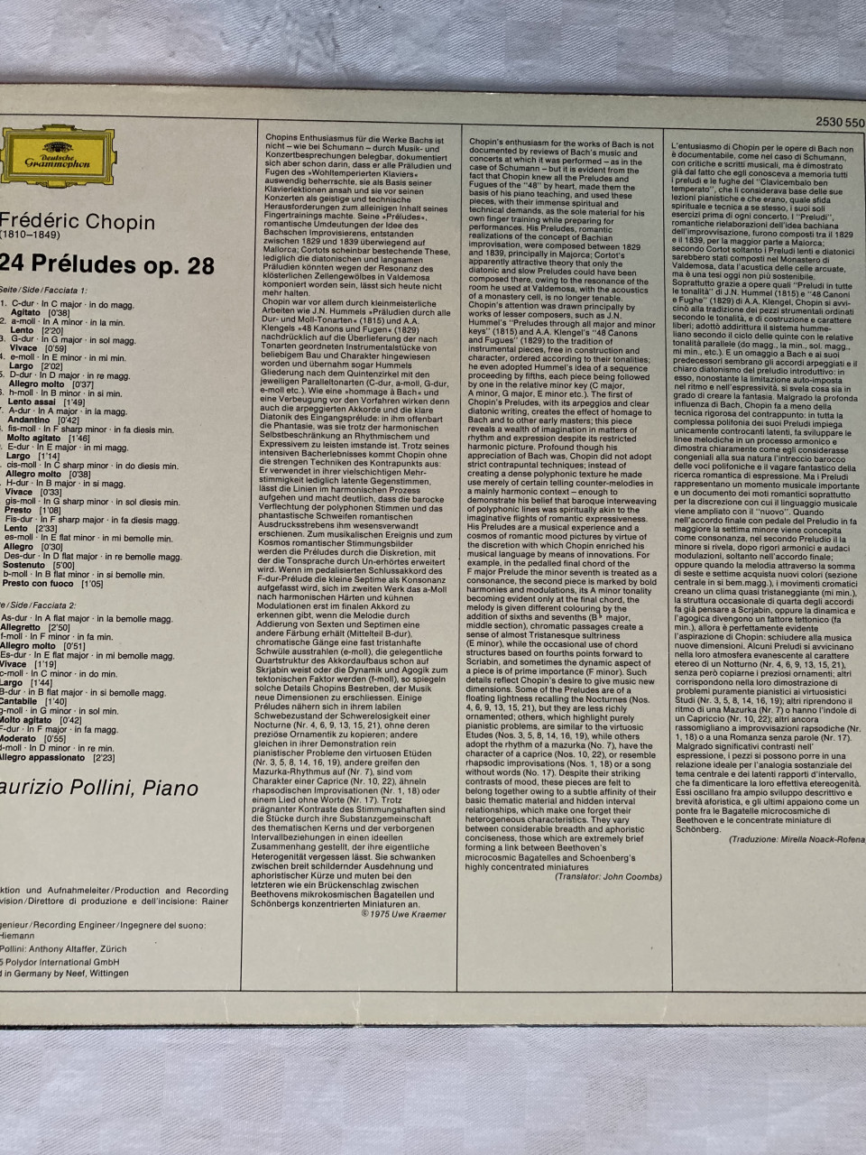 Chopin Maurizio Pollini 24 Preludes Opus 28 2530 550 1975